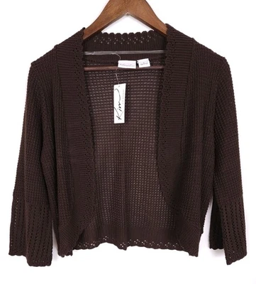 Kim Rogers Size Medium Open Knit Brown Open Front Bolero Shrug Cardigan NWT - Image 1 of 4