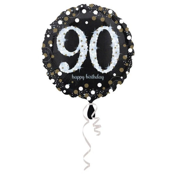 Palloncino foil mylar 90 ANNI colore NERO e ARGENTO con stampa olografica - 43 c - Immagine 1 di 1