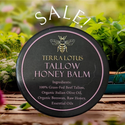 Terra Lotus Bálsamo de Sebo Orgánico de Carne Alimentado con Pasto, con aroma a lavanda de 2oz de miel cruda Foto 1 de 4