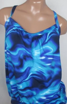 Traje de baño Tankini LANDS END azul remolino barriga oculta top para mujer 6 NUEVO Foto 1 de 4