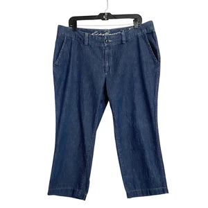Eddie Bauer Mercer Capri Crop Denim Jeans Pants Women Size 14 Dark Blue Mid Rise - Picture 1 of 8