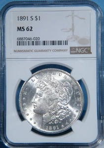1891-S Morgan Silver Dollar NGC graded MS 62 - Picture 1 of 4