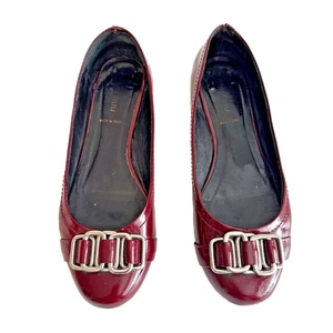 MIU MIU Burgundy Patent Leather Ballet Flats Silver Buckle Accent Women's Sz 40 - Picture 1 of 17
