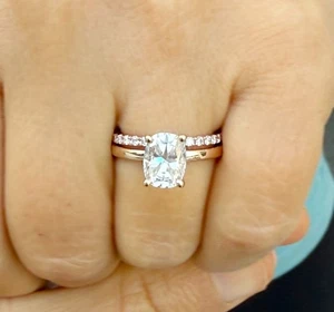 Cushion Cut Diamonds Engagement Ring And Band IGI Certified 14K Rose Gold 3.20ct - Picture 1 of 13