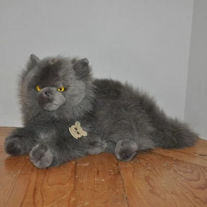Carl Dick Gray Persian Cat Plush W/Tag Yellow Eyes Long Hair Stuffed Animal 12" - Picture 1 of 9