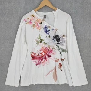 Noracora Top Extra Large White Watercolor Art Wear Button Pullover City Chic - Picture 1 of 20