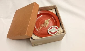 Vtg Japan Kutani Ware 6pc Desert Dish Set Boxed NEVER USED Red Gold Phoenix MINT - Picture 1 of 11