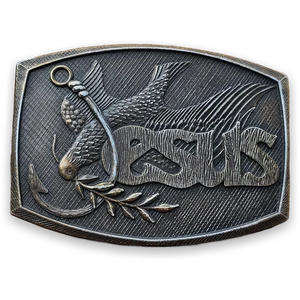 Vintage Jesus Fish Hook Brass Belt Buckle 1976 Insignia Co. Antique Finish - Picture 1 of 7
