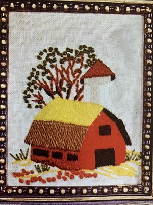 Rustic Barn Vintage Crewel Kit with Frame LeeWards Unworked 4x5 - Image 1 of 4