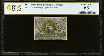 PCGS ChUNC 63. FR# 1244 Fractional 1863 Union Currency 10c, Civil War 2nd Issue - Image 1 of 4