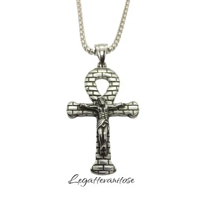 Collana uomo con croce ansata egizia  crocifisso .  croce Ankh chiave della vita - Immagine 1 di 4