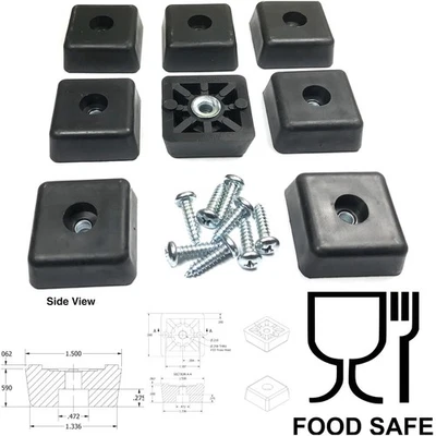 8 Large Square Rubber Feet Bumpers .590x1.500 Heavy Duty Non-Marking Furniture - Image 1 of 4