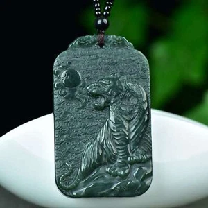 Certified Natural Hetian Gray Jade Carved Exquisite Tiger Necklace Pendant 1418 - Picture 1 of 6