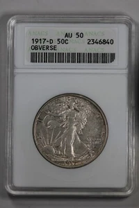 1917-D .50 ANACS AU50 OBVERSE Walking Liberty, Half Dollar, Lady Liberty Half - Picture 1 of 2
