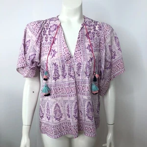 Bell By Alicia Bell Small Silk Pullover Smock Peasant Top Blouse Tassel HRJ - Picture 1 of 12