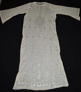 Egyptian Assuit silver color metal / net tulle fabric Dress Abaya Kaftan - Picture 1 of 12