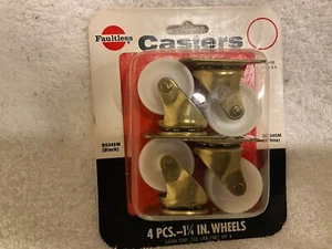 4 Vintage FAULTLESS Brass Plastic Screw Furnature Dresser Chest Caster Wheel - Picture 1 of 2