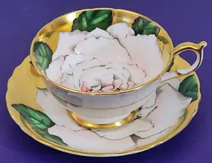 Raro Paragon Blanco Col Rosa Flotante en Taza de Té y Platillo Dorado 757 - Imagen 1 de 8
