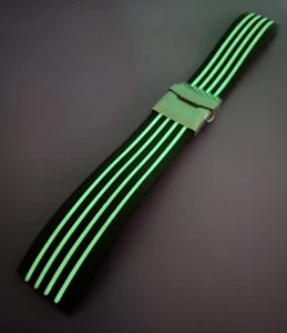 LUMED Silicone Sports Watch Strap / Deployment Buckle / Black White / 20/22mm - Picture 1 of 8