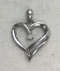 Beautiful 925 Sterling Silver with Cubic Zirconia Stone Heart Pendant 3/4"x1/2"