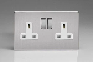 Doppelsteckdose 2-fach Stecker Stahl gebürstet & weiße Einsätze Varilight XDS5WS - Bild 1 von 13