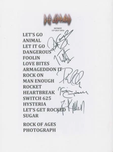 DEF LEPPARD Signed Set List - Detroit 2016 - Rock Band - 7"x5" reprint - Picture 1 of 1