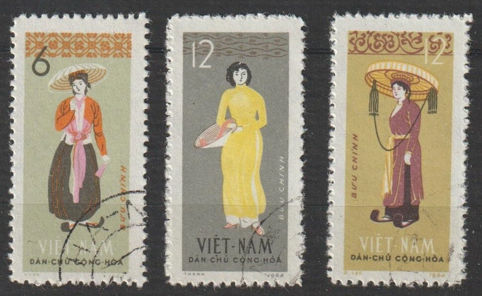 1964 Vietnam Stamps Woman Carrying Hat Scott # 300 - 302 Cto Never Hinged - Image 1 of 1