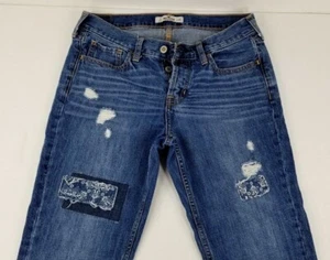 Pantalones de mezclilla Hollister Jeans para mujer 3 azules W26 parche lavado medio denim cómodo - Imagen 1 de 12