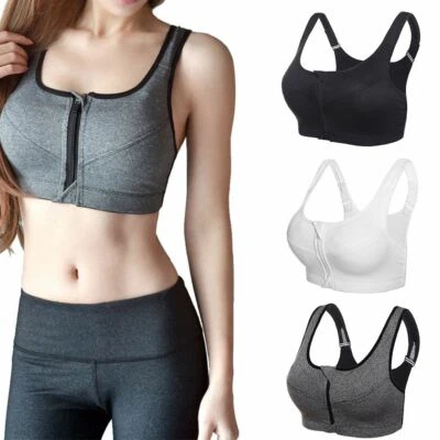 Womens Sports Bra Running Yoga Padded Racerback Gym Tank Stretch Zipper Top - Image 1 of 4