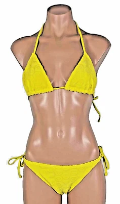 Vintage New Bikini Swimsuit 2Pc Set 80s 90s Embossed Peace Sign String St Tropez - Image 1 of 4