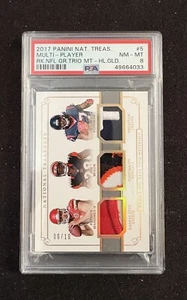 2017 National Treasures Patrick Mahomes/Mixon/Foreman Rookie Gear Gold /10 PSA 8 - Picture 1 of 4