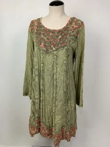 The OM Company Boho Dress Medium Rayon Embroidered Long Sleeve Festival - Picture 1 of 5