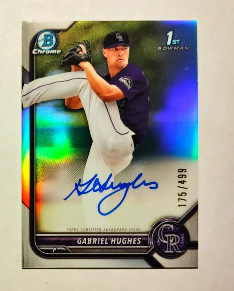 Gabriel Hughes 2022 1st Bowman Chrome AUTO Prospect REFRACTOR 175/499 RC E6 - Image 1 of 1