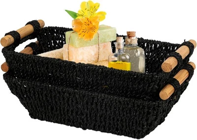Wicker Baskets with Wooden Handles - Image 1 of 4