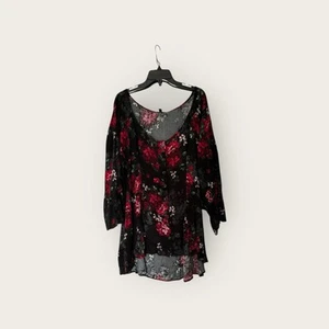 Torrid Top Blouse Shirt Hi Low Tunic Button Front 3/4 Sleeve Black Floral 4 4X - Picture 1 of 4
