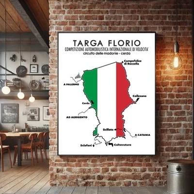 Cartel de mapa de pista de carreras Targa Florio Palermo Sicilia carreras arte de pared impresión regalo Foto 1 de 2