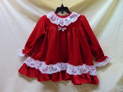 Vestido vintage infantil menina tamanho 3T Natal veludo vermelho com detalhes em renda por Allison A - Imagem 1 de 4