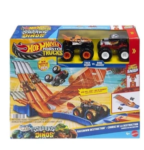 HOT WHEELS MONSTER TRUCK Demolition Race Track Set + 2 Cars JFR07 - Picture 1 of 6