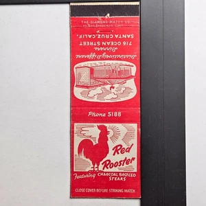 Libro de fósforos de filetes asados al carbón Red Gallo Santa Cruz años 50 - Imagen 1 de 3