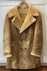 Vintage Shearling Sheepskin Double Breasted Coat, Suede jacket, size 42, medium - Picture 1 of 11