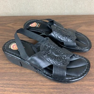 Sandalia mohicana Earth Spirit para mujer de cuero negro con honda trasera cuña Gelron 2000 - Imagen 1 de 10