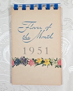 1951 Flower of The Month Pocket Calendar spiral bound handwritten notes - Picture 1 of 7