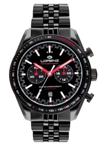 Men's Watch LORENZ GRANPREMIO Chrono Steel Bracelet Black Limited Edition - Picture 1 of 2