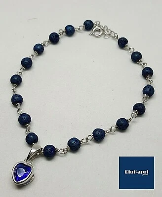 Bracciale donna in argento e pietra lavica con cuore blu - Immagine 1 di 4