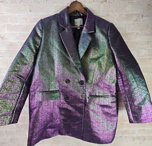Asos Blazer Jacke Metallic Farbwechsel Zweireiher Oversized Damen 12 - Bild 1 von 17