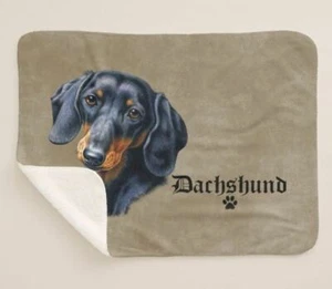 Dachshund Black & Tan Dog Breed Profile Art Brown Sherpa Fleece Throw Blanket  - Picture 1 of 4