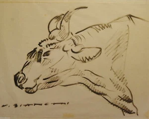 BIANCHI Virginio (1899-1970) Drawing Disegno a Carboncino ORIGINALE "Toro" IV - Bild 1 von 1