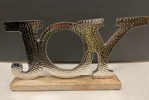 JOY Hammered Silvertone Cutout Sign Home Decor Freestanding Tabletop Fireplace - Picture 1 of 6