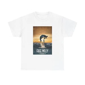 Camiseta Free Willy Vintage Póster de Película Años 90 Niños Retro Unisex Camiseta Algodón Pesado - Imagen 1 de 9