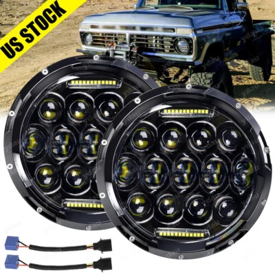 Pair 7" Inch LED Headlights Hi/Low For 1953-1977 Ford F-100 F-250 F-350 Pickup - Image 1 of 4